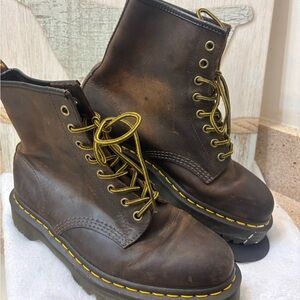 Dr. Martens Dark Brown Leather Boots with Yellow Laces Men 9